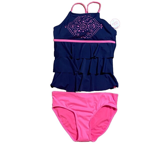 Justice Tankini Bathing/Swim Suit~Blue/Pink Size 16 NEW! - Picture 1 of 6